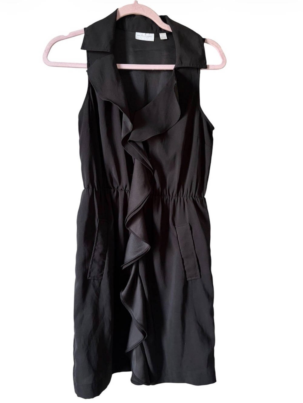 New York & Company Black Sleeveless Ruffle-Front Midi Dress